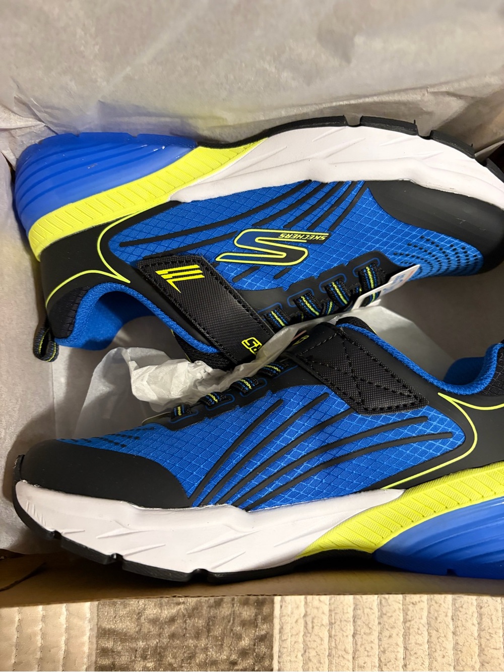 Skechers Kids Blue with Neon Yellow Accent Athletic Sneakers